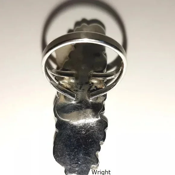 Navajo Sterling Silver Elongated Malachite Turquoise Feathers Ring 6.5 - Picture 4 of 5